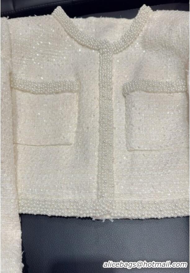 ​Good Product Chanel Tweed and Sequins Jacket with Pearls Charm 0411 White 2025