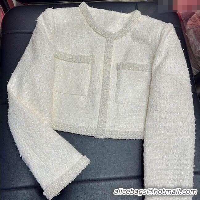 ​Good Product Chanel Tweed and Sequins Jacket with Pearls Charm 0411 White 2025