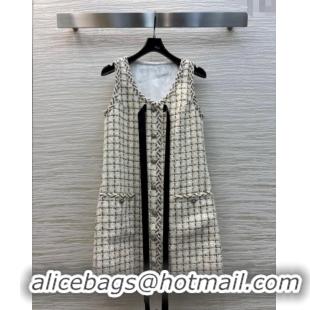 Good Product Chanel Check Tweed Dress 0410 White/Multicolor 2025