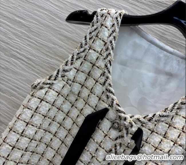 Good Product Chanel Check Tweed Dress 0410 White/Multicolor 2025