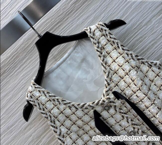 Good Product Chanel Check Tweed Dress 0410 White/Multicolor 2025