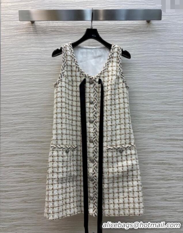 Good Product Chanel Check Tweed Dress 0410 White/Multicolor 2025