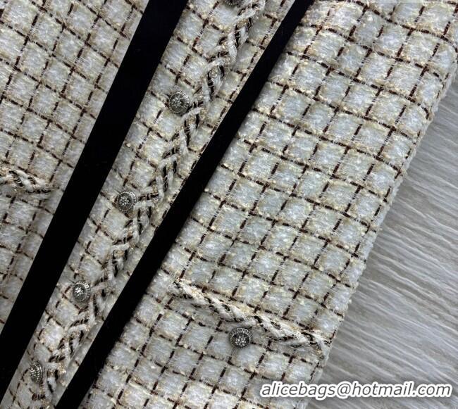 Good Product Chanel Check Tweed Dress 0410 White/Multicolor 2025