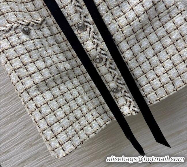 Good Product Chanel Check Tweed Dress 0410 White/Multicolor 2025