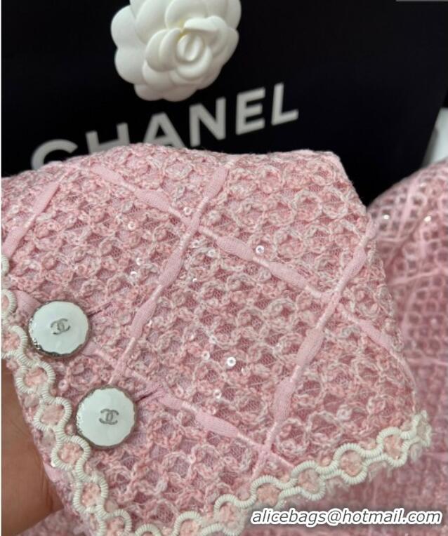 Luxury Cheap Chanel Tweed, Mesh and Sequins Jacket 0411 Pink 2025