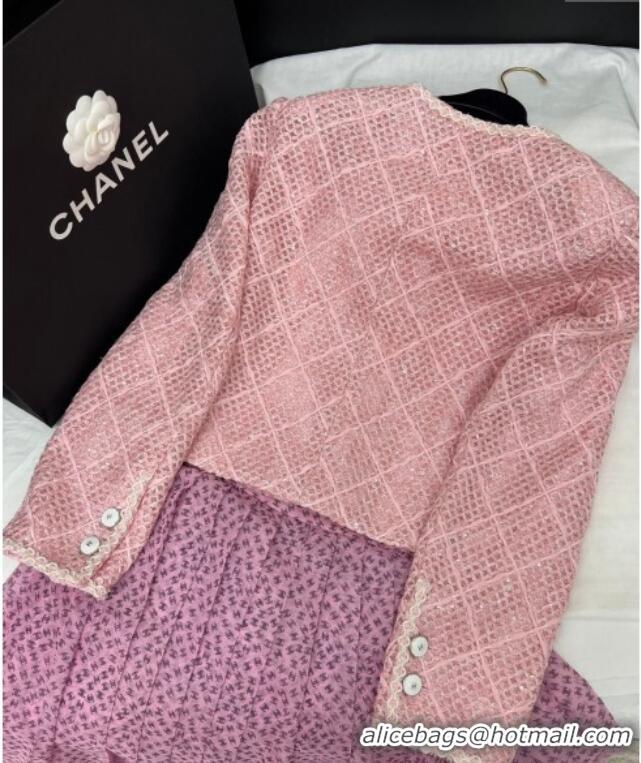 Luxury Cheap Chanel Tweed, Mesh and Sequins Jacket 0411 Pink 2025