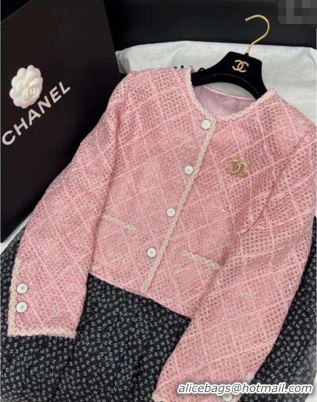 Luxury Cheap Chanel Tweed, Mesh and Sequins Jacket 0411 Pink 2025