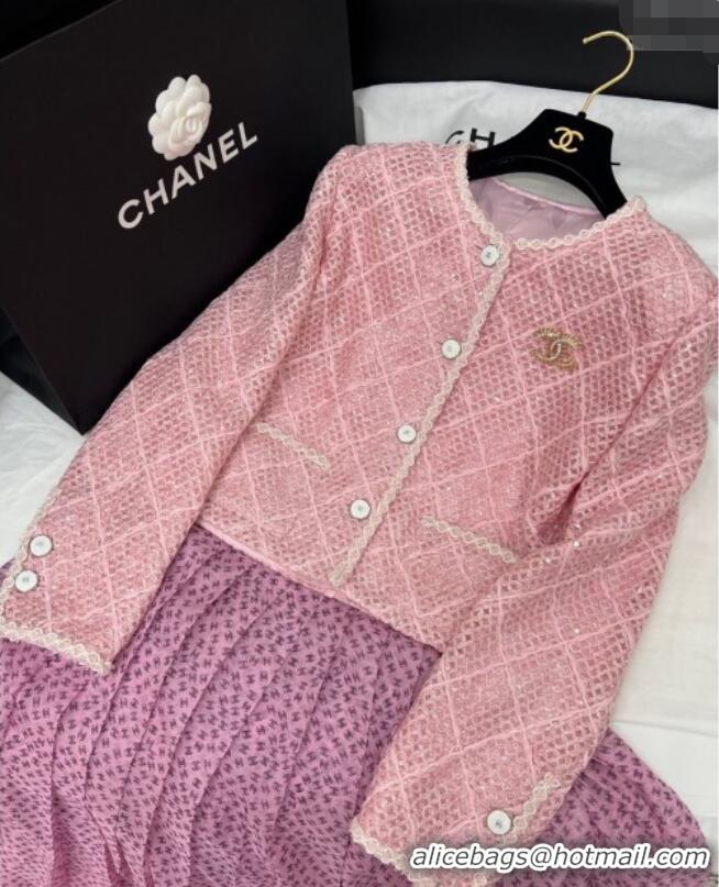 Luxury Cheap Chanel Tweed, Mesh and Sequins Jacket 0411 Pink 2025