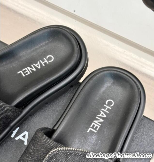 Stylish Chanel Canvas Pillow Slides Sandal with Zip Pouch Black 2025 CH041614