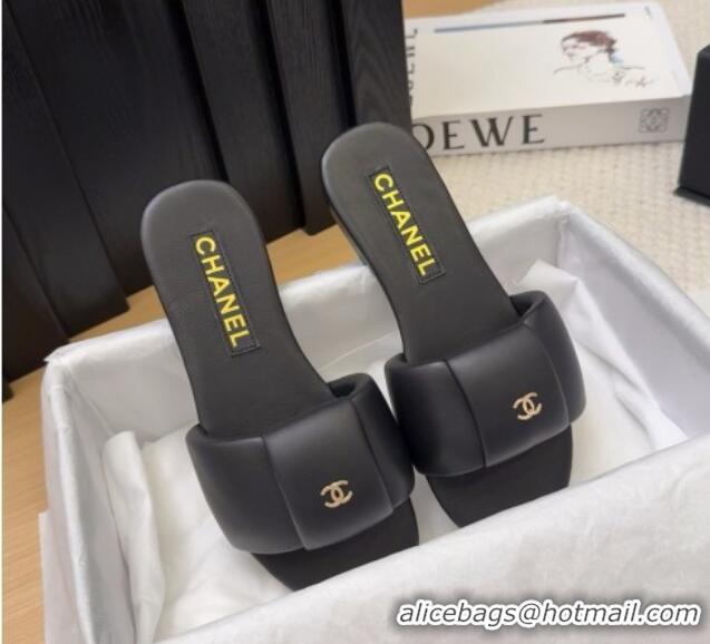 Grade Quality Chanel Overlap Calfskin Flat Slides Sandal Black 2025 CH041615