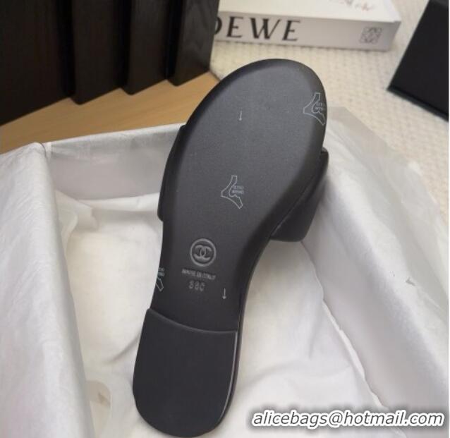 Grade Quality Chanel Overlap Calfskin Flat Slides Sandal Black 2025 CH041615