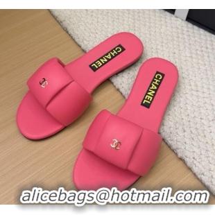 Best Grade Chanel Overlap Calfskin Flat Slides Sandal Pink 2025 CH041615
