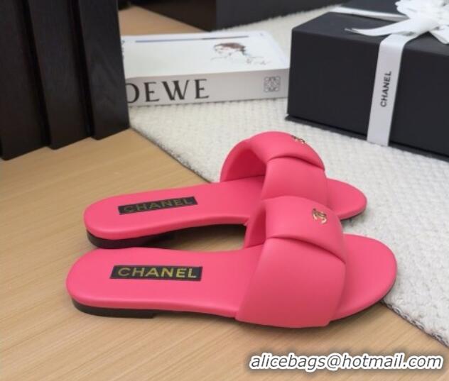 Best Grade Chanel Overlap Calfskin Flat Slides Sandal Pink 2025 CH041615
