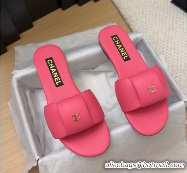 Best Grade Chanel Overlap Calfskin Flat Slides Sandal Pink 2025 CH041615