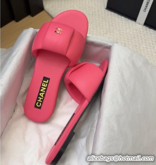 Best Grade Chanel Overlap Calfskin Flat Slides Sandal Pink 2025 CH041615