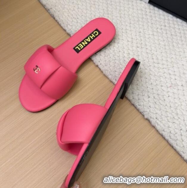 Best Grade Chanel Overlap Calfskin Flat Slides Sandal Pink 2025 CH041615