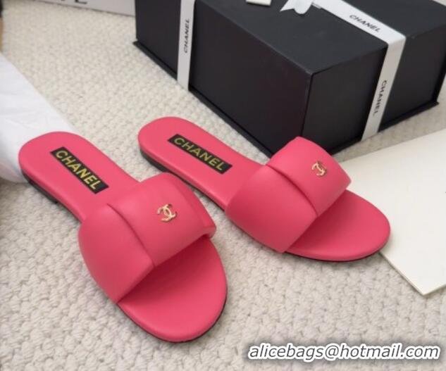 Best Grade Chanel Overlap Calfskin Flat Slides Sandal Pink 2025 CH041615