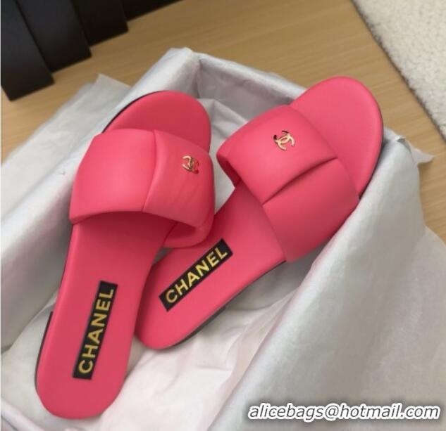 Best Grade Chanel Overlap Calfskin Flat Slides Sandal Pink 2025 CH041615