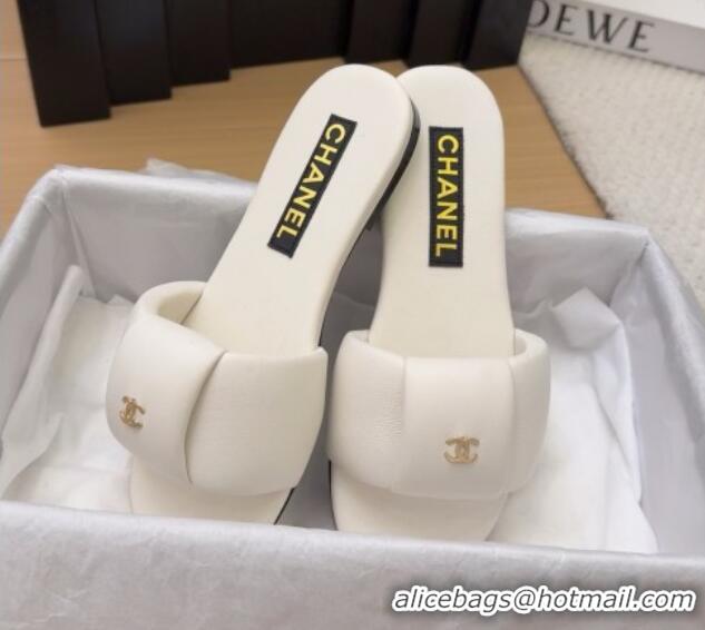 Best Price Chanel Overlap Calfskin Flat Slides Sandal White 2025 CH041615