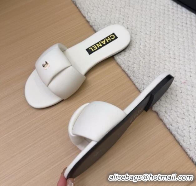 Best Price Chanel Overlap Calfskin Flat Slides Sandal White 2025 CH041615