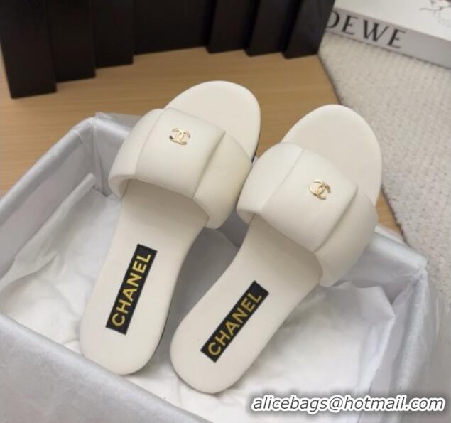 Best Price Chanel Overlap Calfskin Flat Slides Sandal White 2025 CH041615