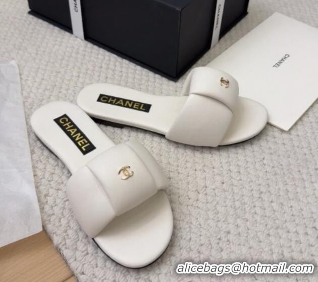Best Price Chanel Overlap Calfskin Flat Slides Sandal White 2025 CH041615