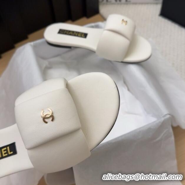 Best Price Chanel Overlap Calfskin Flat Slides Sandal White 2025 CH041615