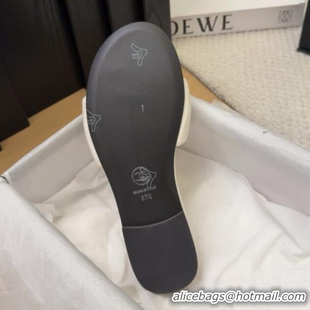 Best Price Chanel Overlap Calfskin Flat Slides Sandal White 2025 CH041615