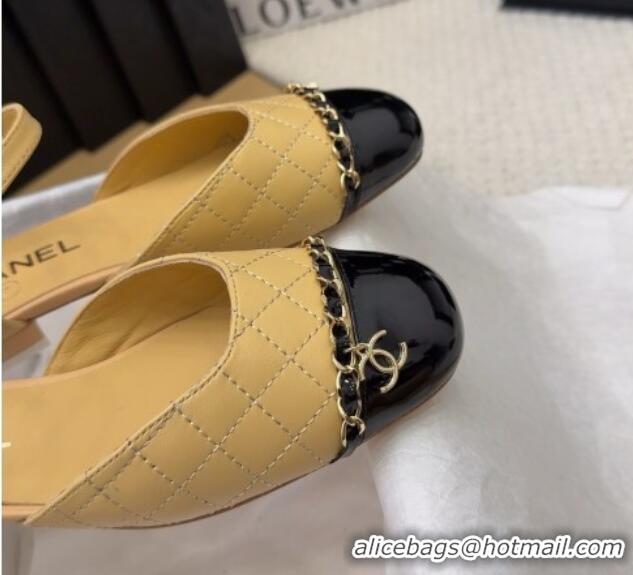 Duplicate Chanel Quilted Calfskin & Patent Flat Sandals with Chain Beige 2025 CH041617