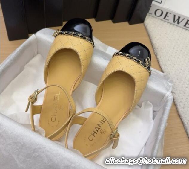 Duplicate Chanel Quilted Calfskin & Patent Flat Sandals with Chain Beige 2025 CH041617
