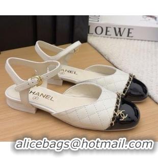 Unique Style Chanel Quilted Calfskin & Patent Flat Sandals with Chain White 2025 CH041617