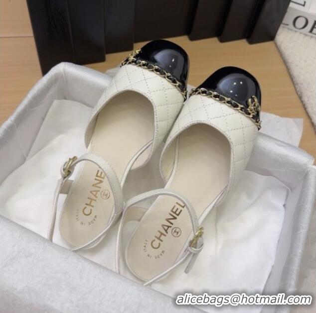 Unique Style Chanel Quilted Calfskin & Patent Flat Sandals with Chain White 2025 CH041617