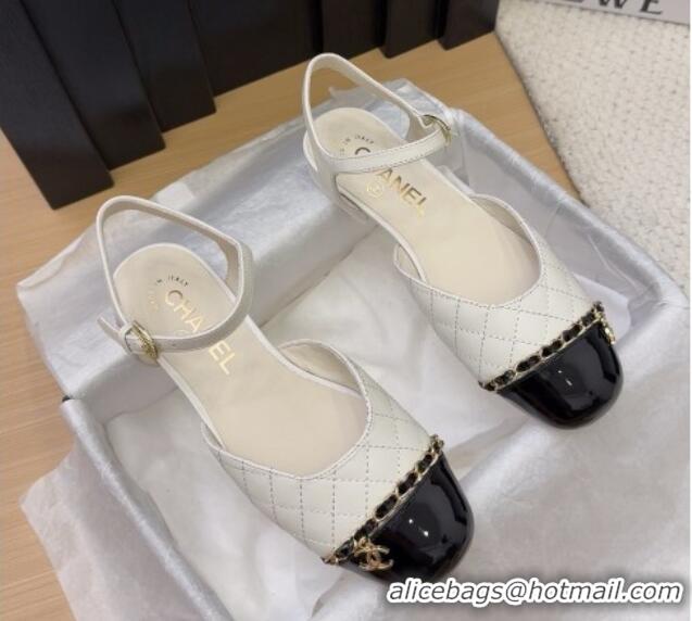 Unique Style Chanel Quilted Calfskin & Patent Flat Sandals with Chain White 2025 CH041617