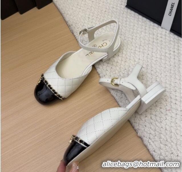 Unique Style Chanel Quilted Calfskin & Patent Flat Sandals with Chain White 2025 CH041617