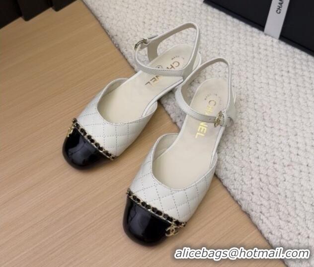 Unique Style Chanel Quilted Calfskin & Patent Flat Sandals with Chain White 2025 CH041617