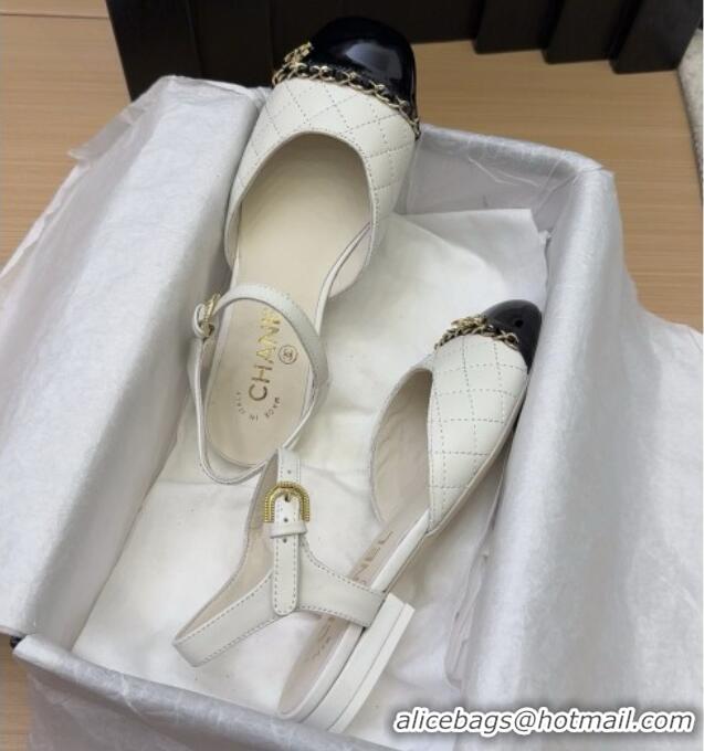 Unique Style Chanel Quilted Calfskin & Patent Flat Sandals with Chain White 2025 CH041617