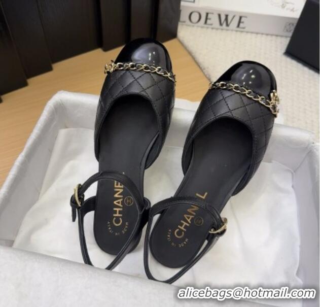 Good Product Chanel Quilted Calfskin & Patent Flat Sandals with Chain Black 2025 CH041617
