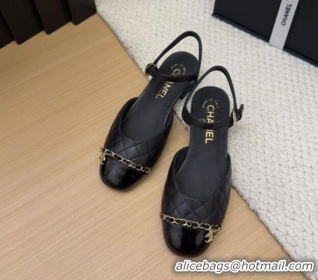 Good Product Chanel Quilted Calfskin & Patent Flat Sandals with Chain Black 2025 CH041617