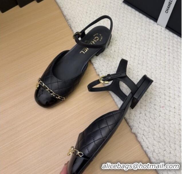 Good Product Chanel Quilted Calfskin & Patent Flat Sandals with Chain Black 2025 CH041617