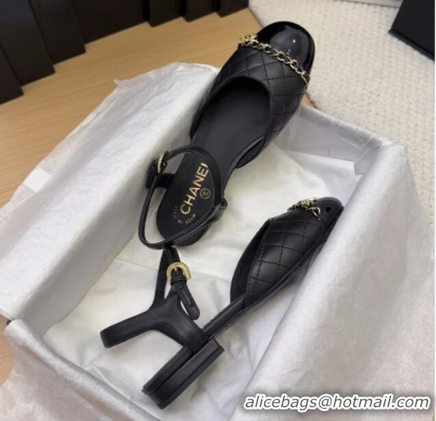 Good Product Chanel Quilted Calfskin & Patent Flat Sandals with Chain Black 2025 CH041617