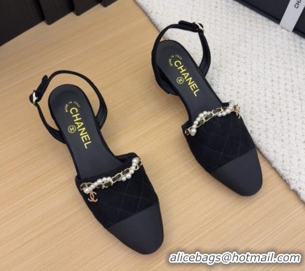 Good Looking Chanel Suede Slingback Pumps with Chain and Pearls Black 2025 CH041618