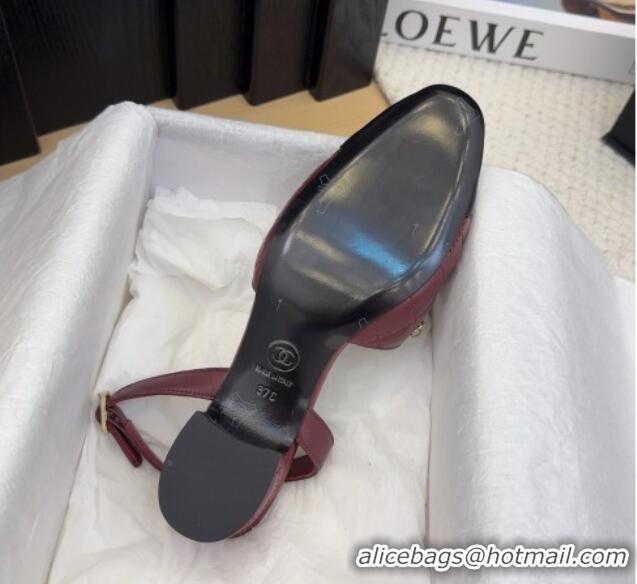 Popular Style Chanel Lambskin Slingback Pumps with Chain and Pearls Burgundy 2025 CH041618