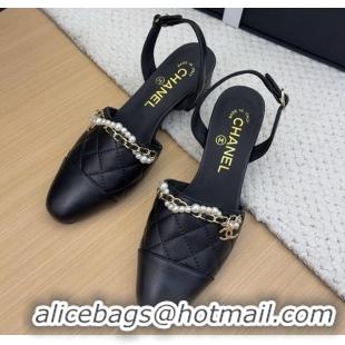 Best Product Chanel Lambskin Slingback Pumps with Chain and Pearls Black 2025 CH041618