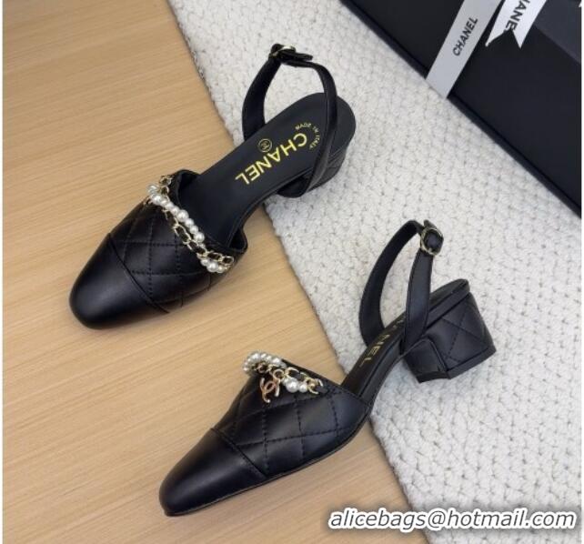Best Product Chanel Lambskin Slingback Pumps with Chain and Pearls Black 2025 CH041618