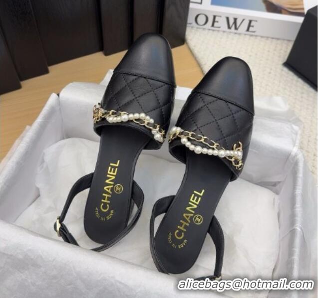 Best Product Chanel Lambskin Slingback Pumps with Chain and Pearls Black 2025 CH041618