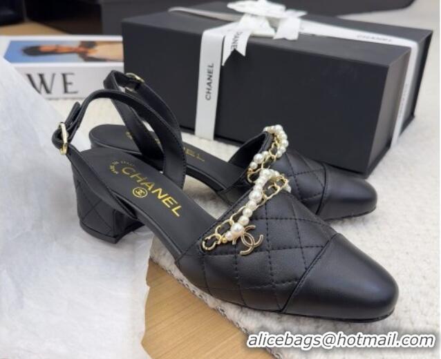 Best Product Chanel Lambskin Slingback Pumps with Chain and Pearls Black 2025 CH041618
