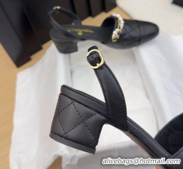 Best Product Chanel Lambskin Slingback Pumps with Chain and Pearls Black 2025 CH041618