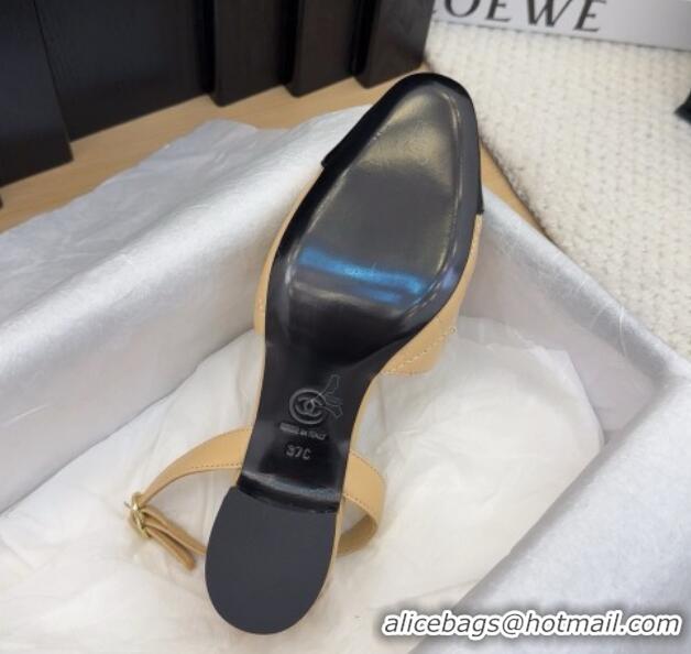 Luxurious Chanel Lambskin Slingback Pumps with Chain and Pearls Beige 2025 CH041618