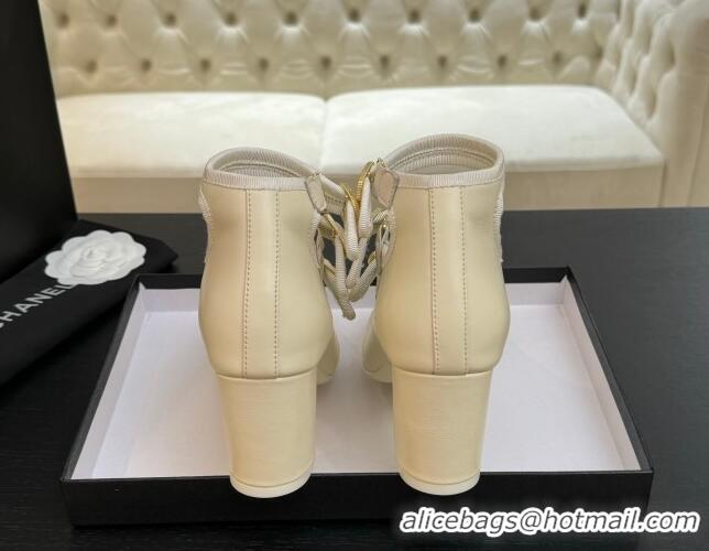 Grade Quality Chanel Calfskin Leather Mary Janes Pumps 7cm with Triple Buckle Ivory White 2025 G46477