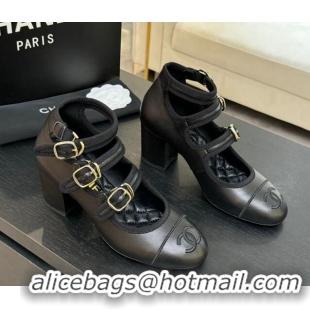 Trendy Design Chanel Calfskin Leather Mary Janes Pumps 7cm with Triple Buckle Black 2025 G46477